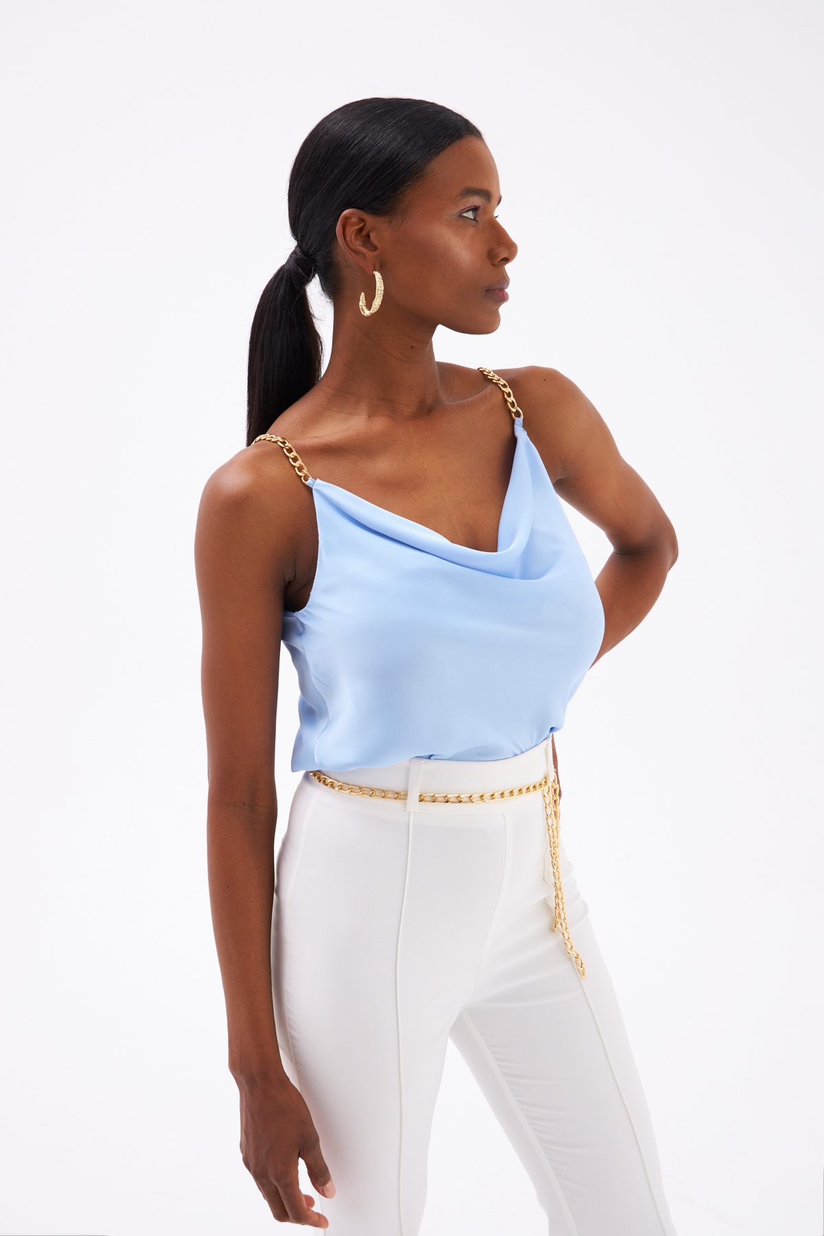 Chain Strap Satin Blouse - BLUES