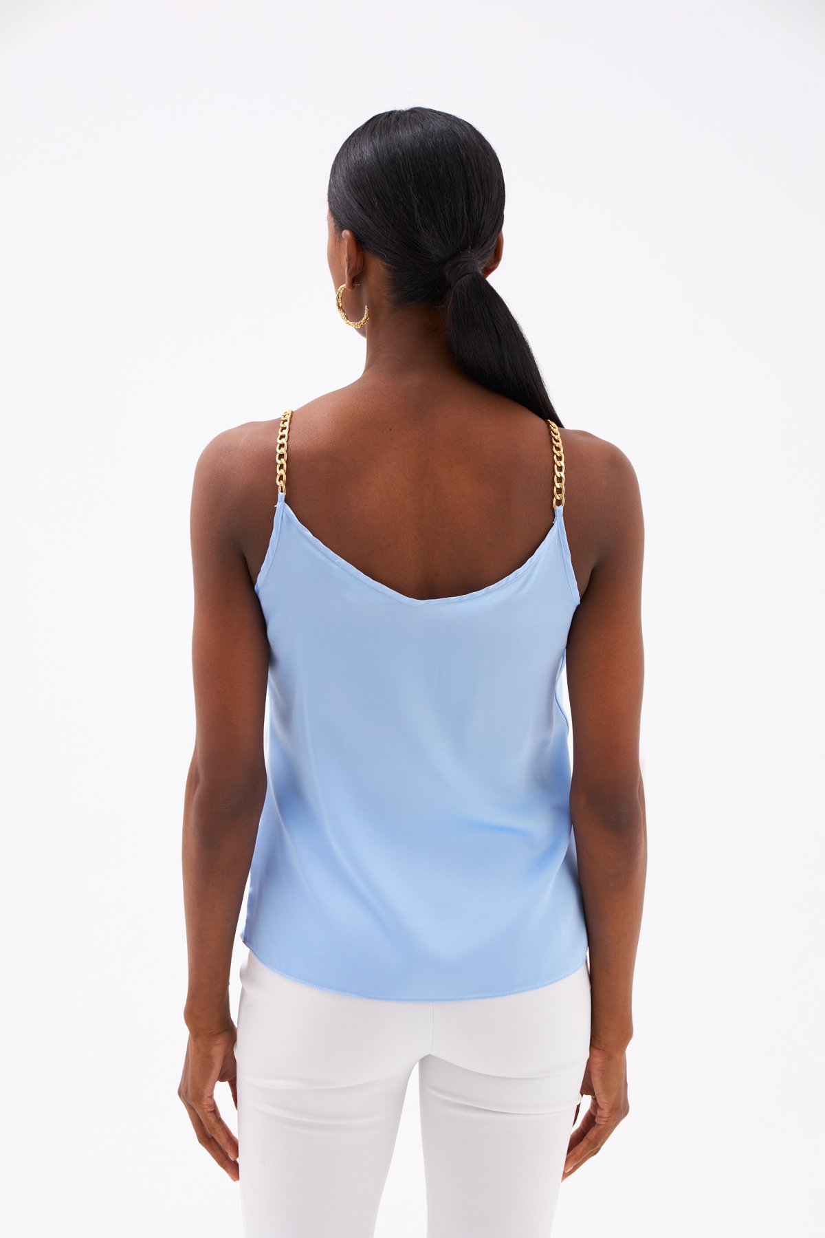 Chain Strap Satin Blouse - BLUES