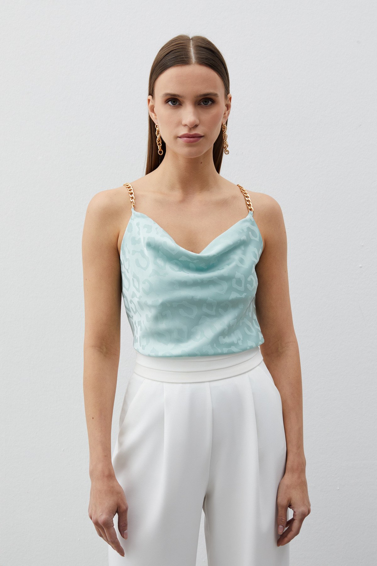 Zincir Askılı Saten Bluz - MİNT