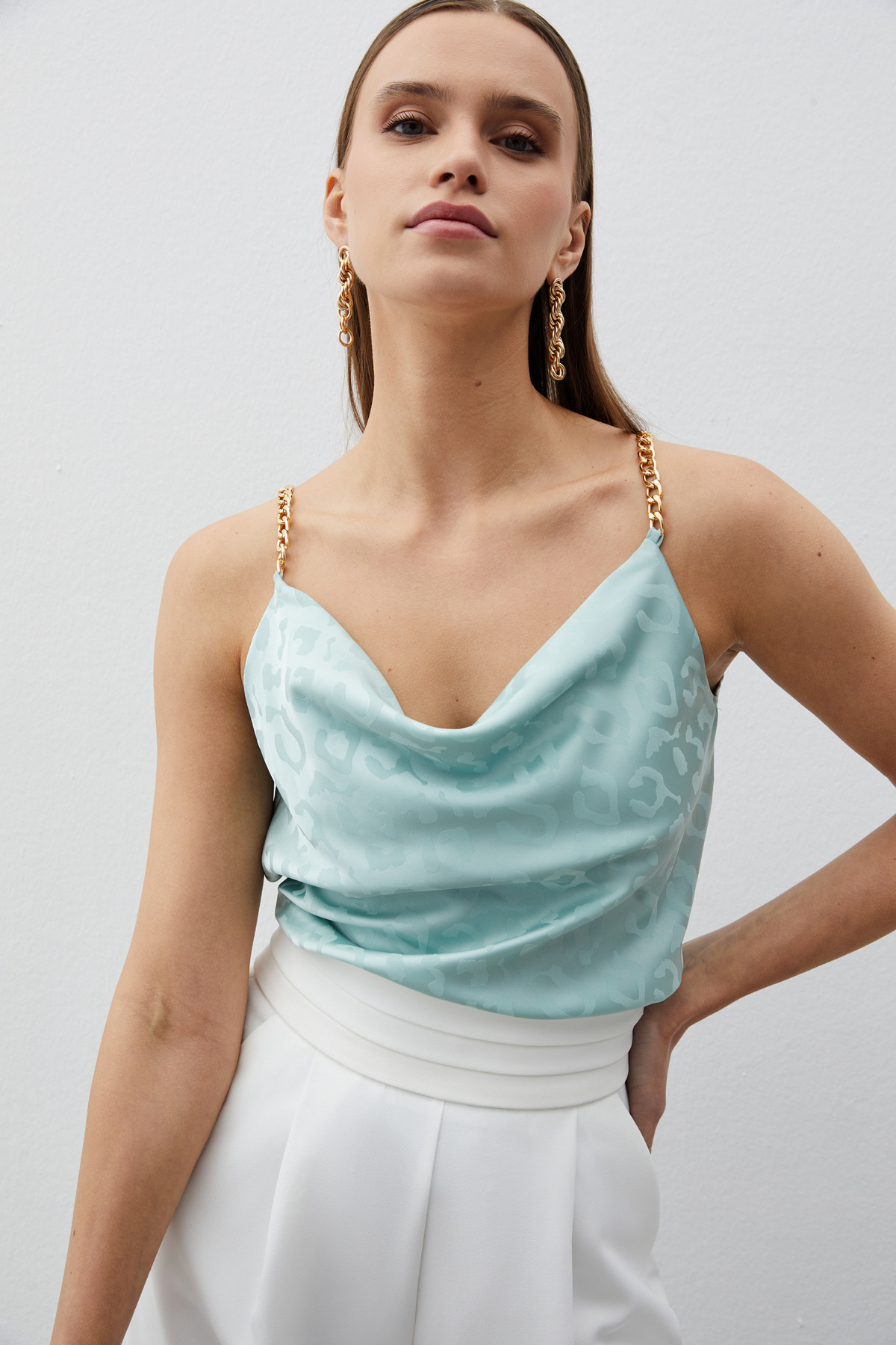 Zincir Askılı Saten Bluz - MİNT