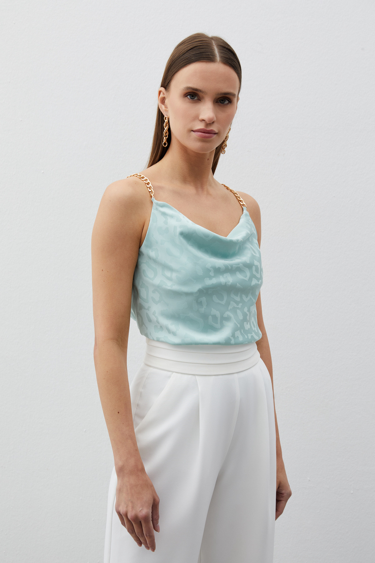 Zincir Askılı Saten Bluz - MİNT