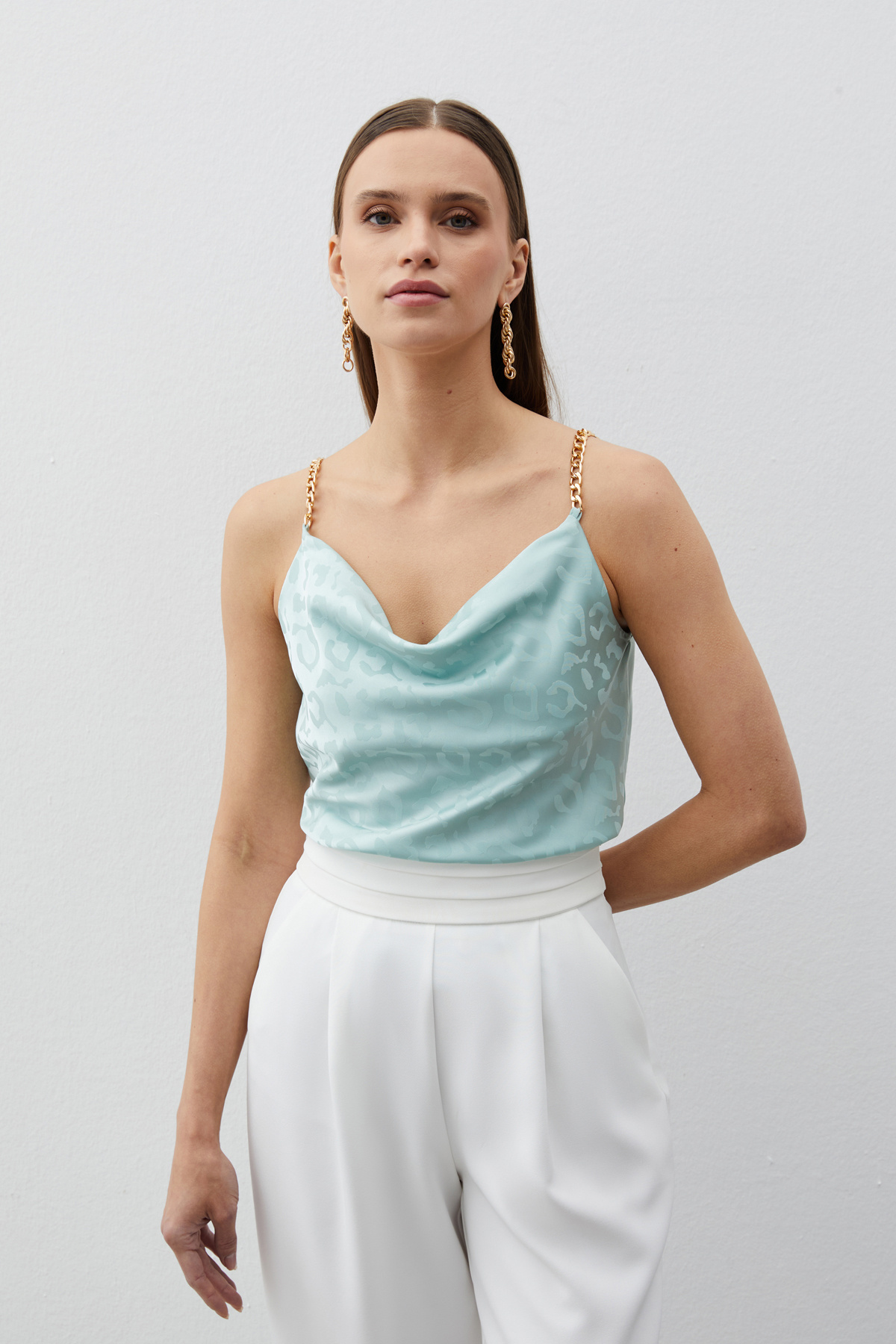 Zincir Askılı Saten Bluz - MİNT