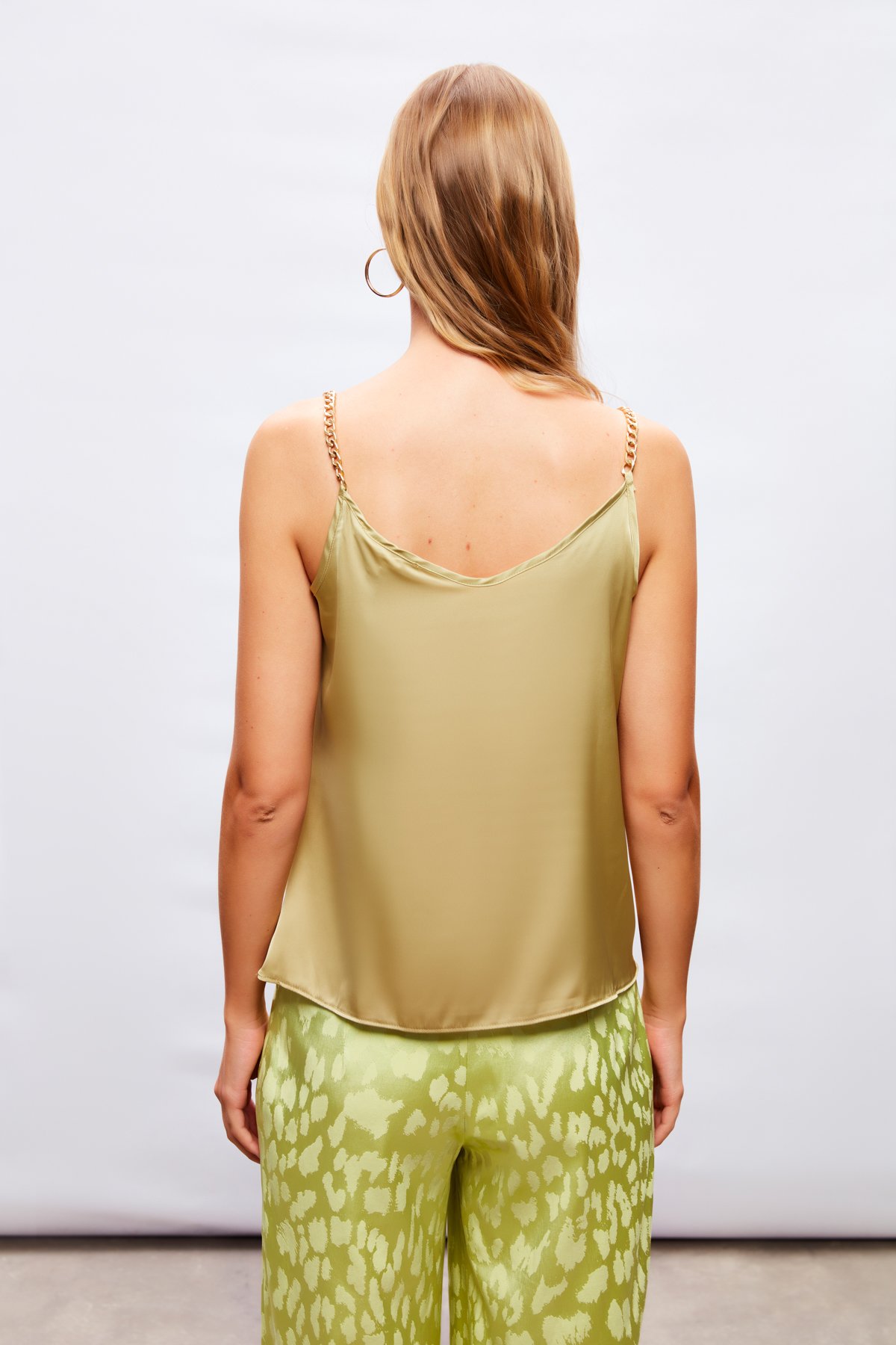 Chain Strap Satin Blouse - OLIVE