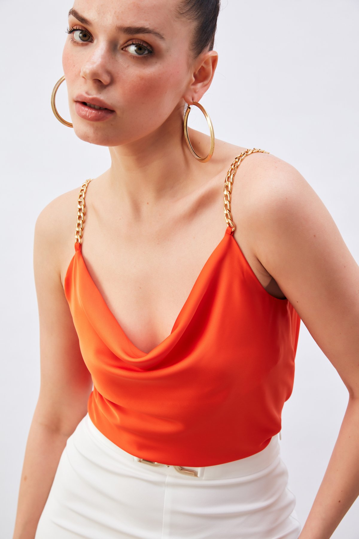 Chain Strap Satin Blouse - ORANJ