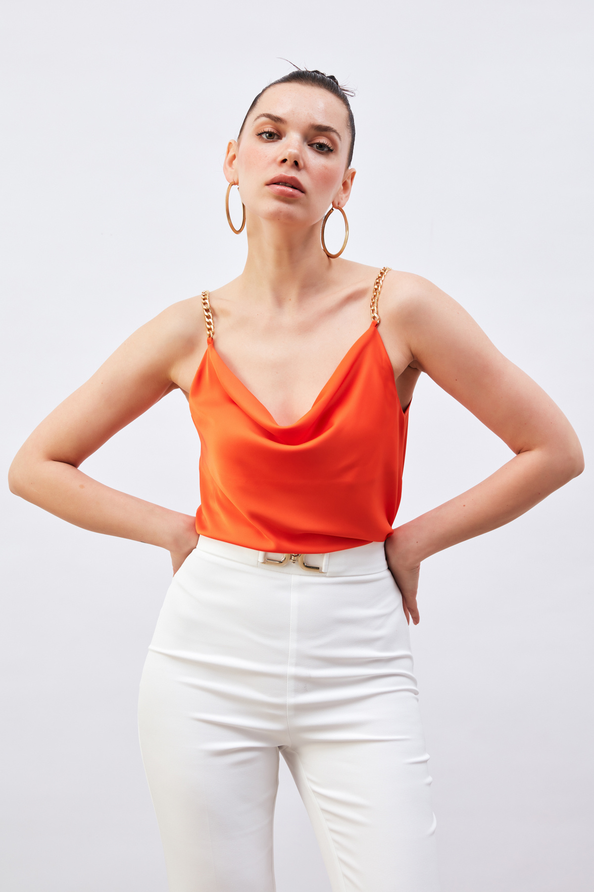 Chain Strap Satin Blouse - ORANJ