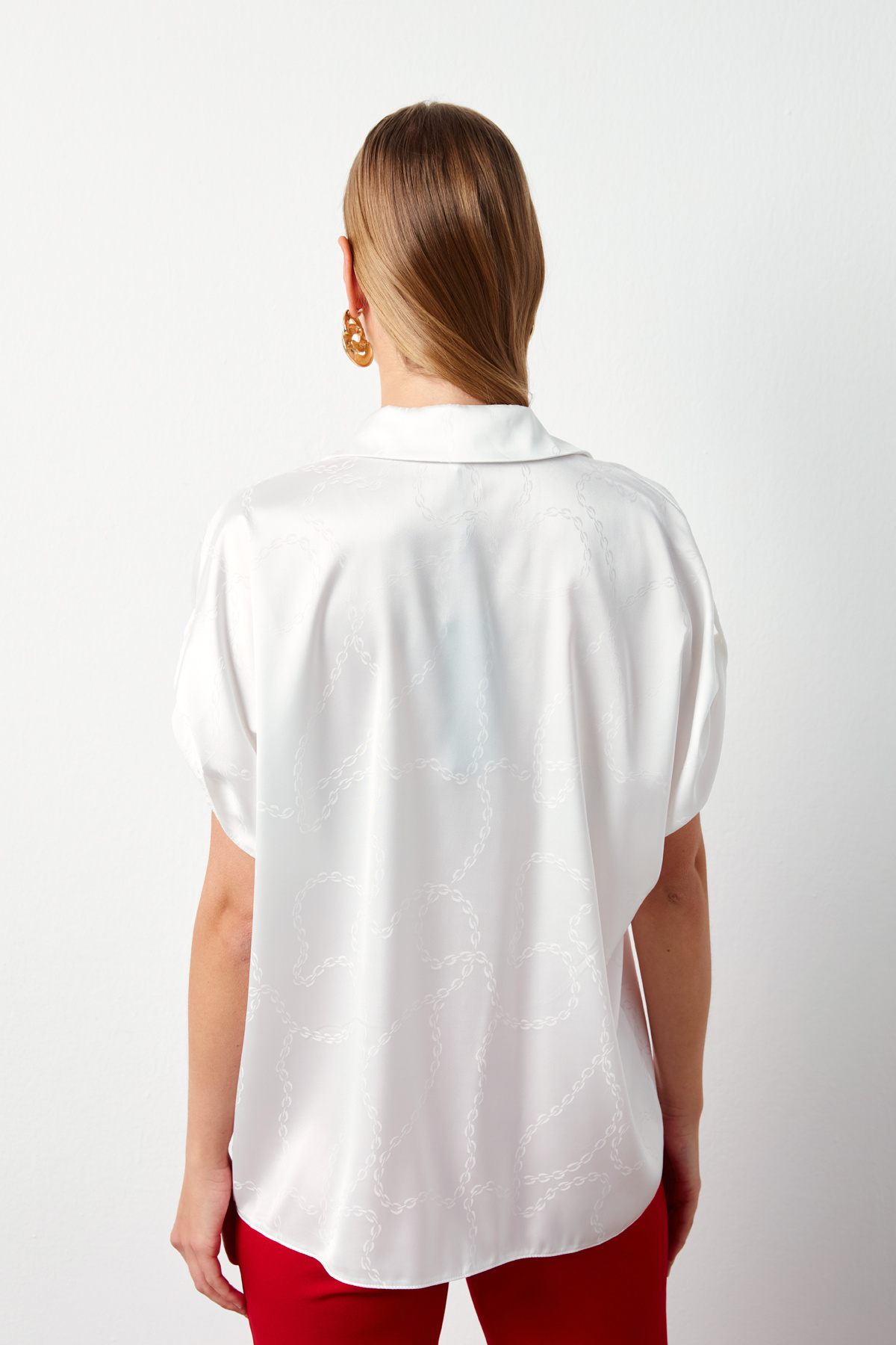 Zincir Desenli Salaş Gömlek - EKRU