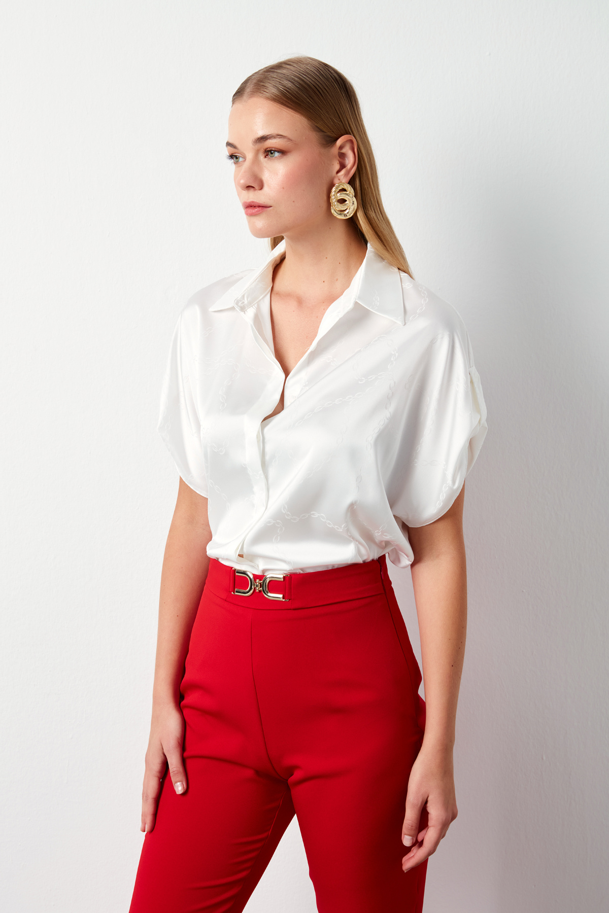 Zincir Desenli Salaş Gömlek - EKRU