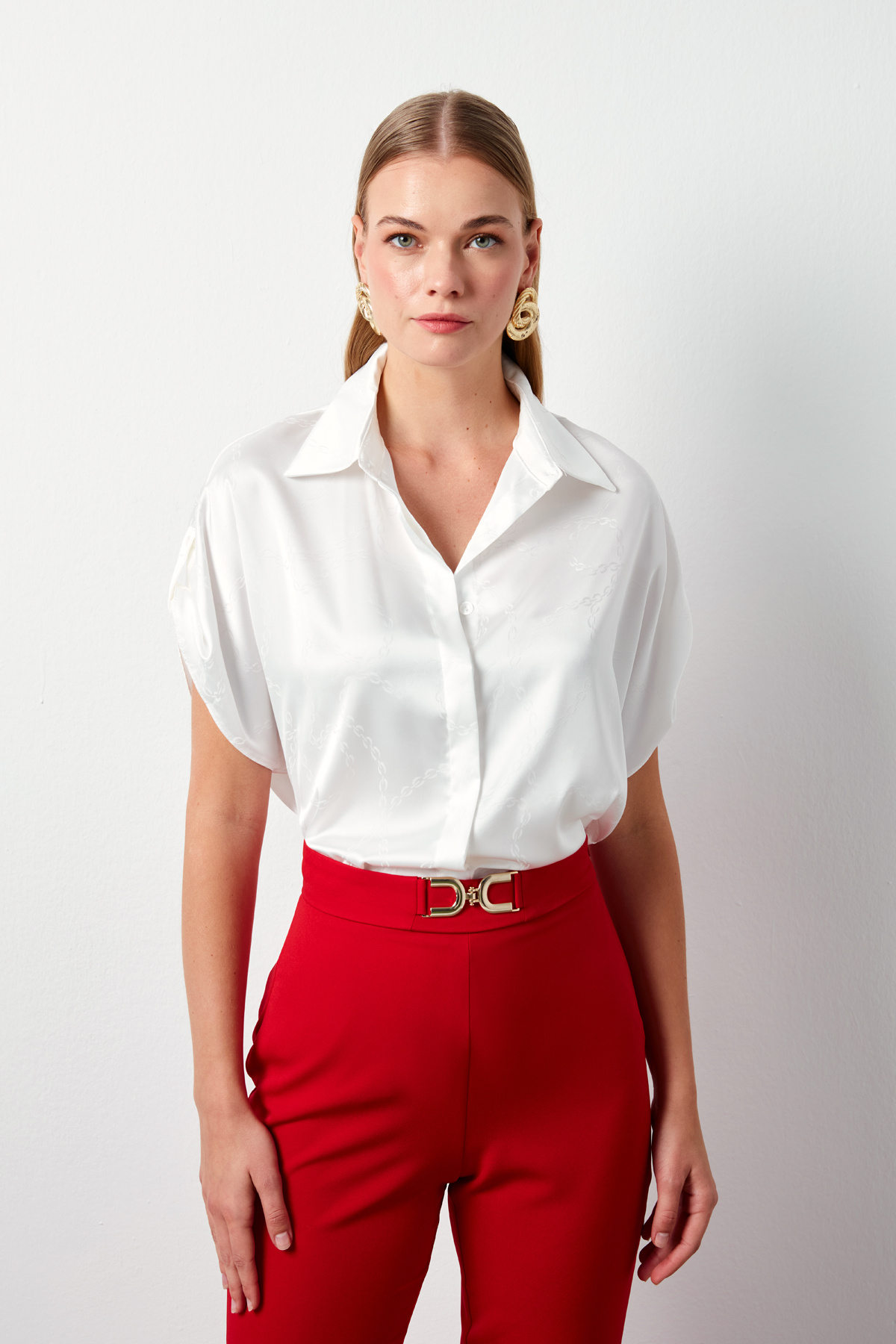 Zincir Desenli Salaş Gömlek - EKRU