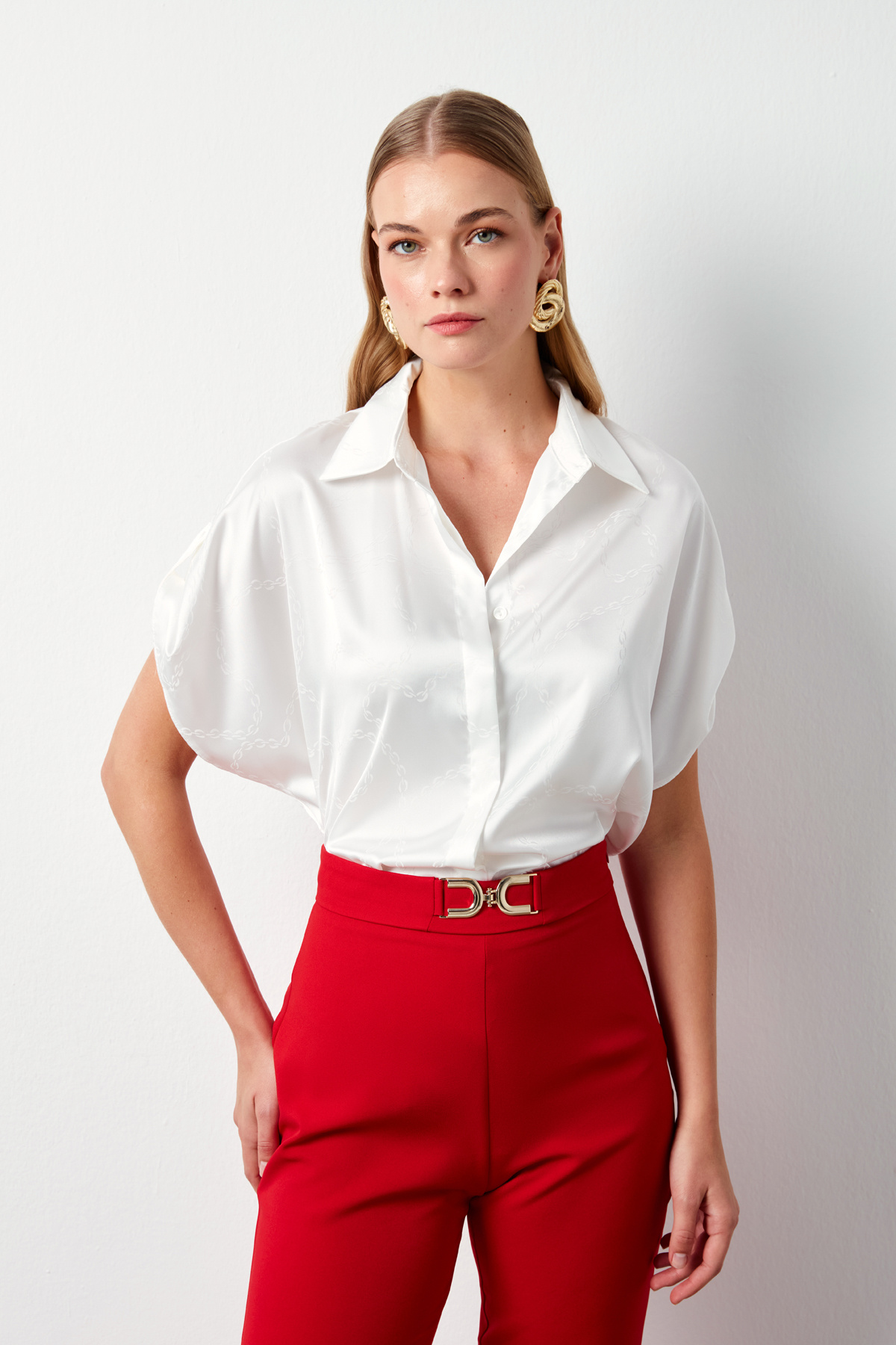 Zincir Desenli Salaş Gömlek - EKRU