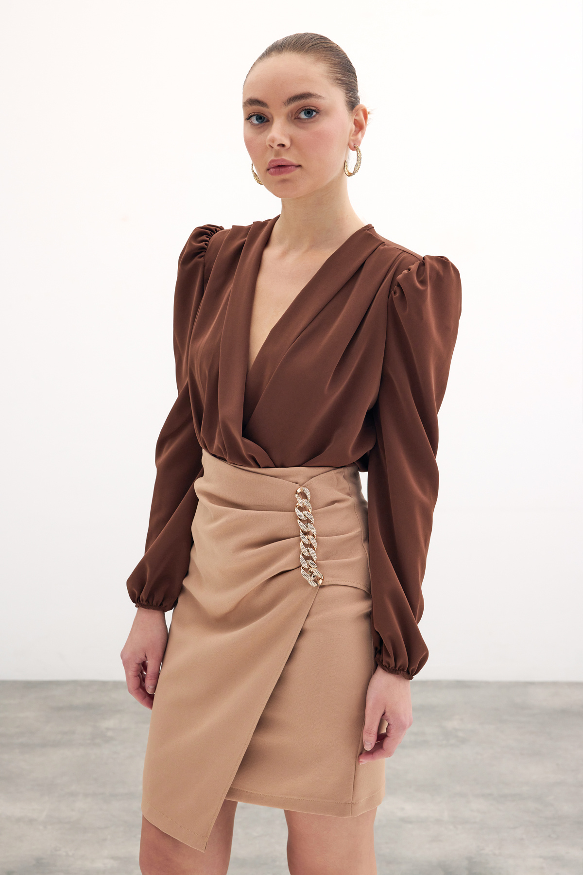 Zincir Detaylı Etek - Camel