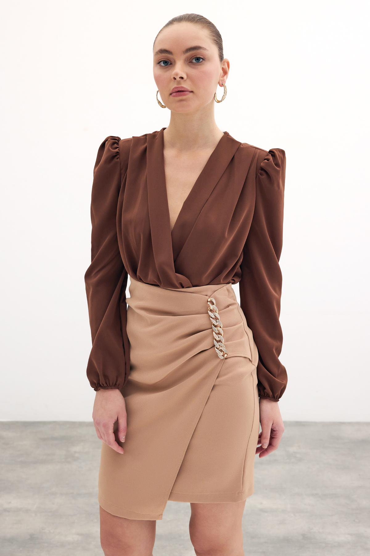 Zincir Detaylı Etek - Camel