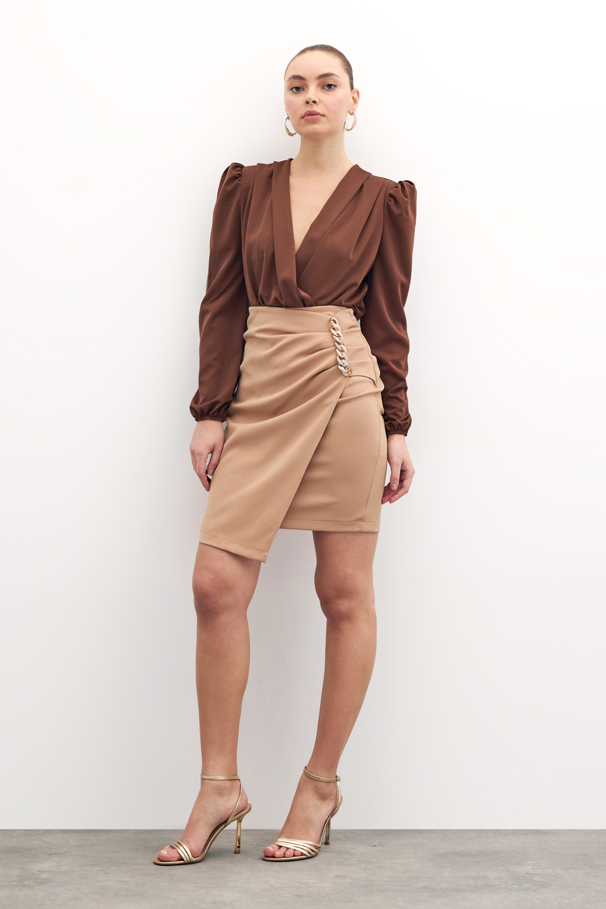 Zincir Detaylı Etek - Camel