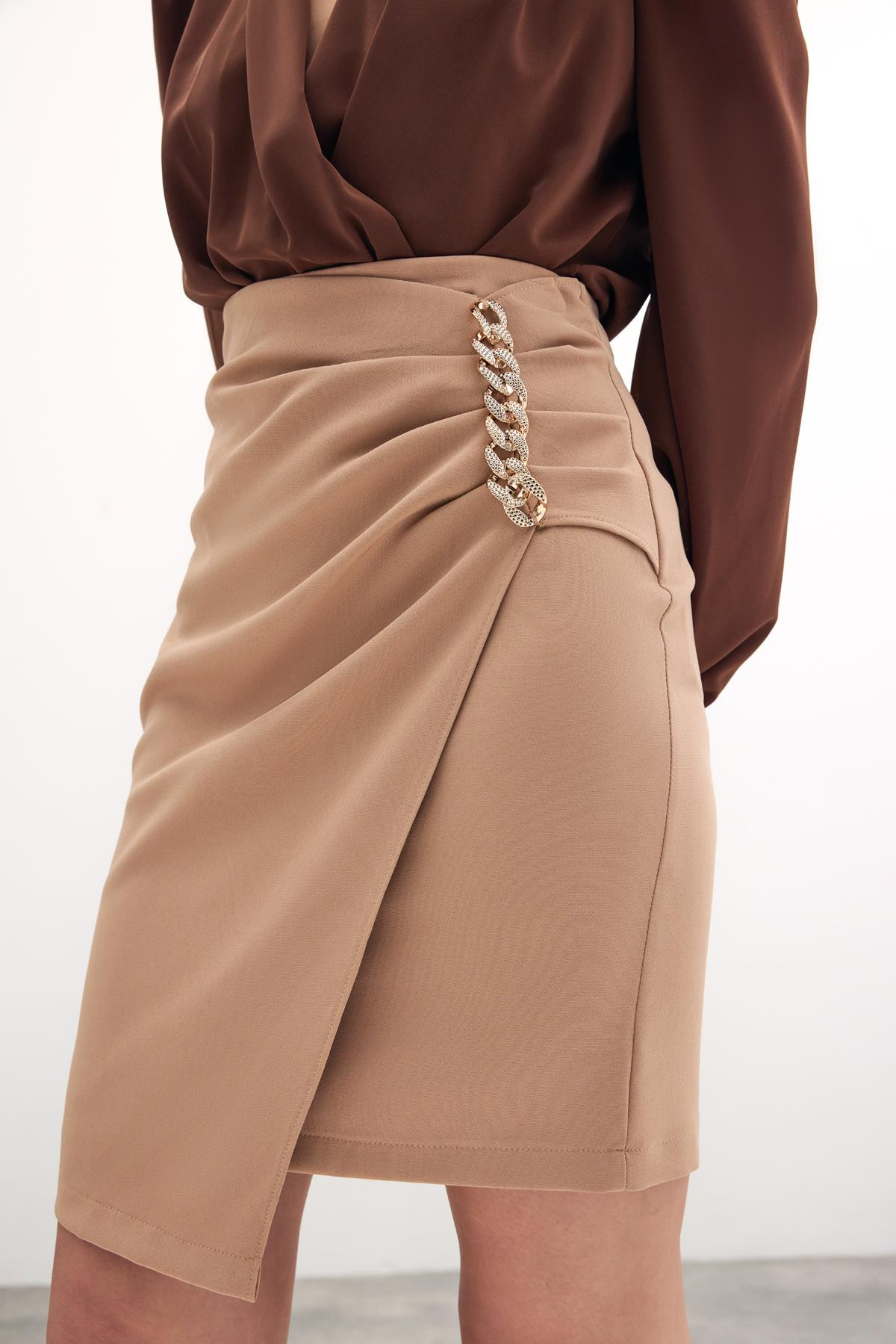 Zincir Detaylı Etek - Camel