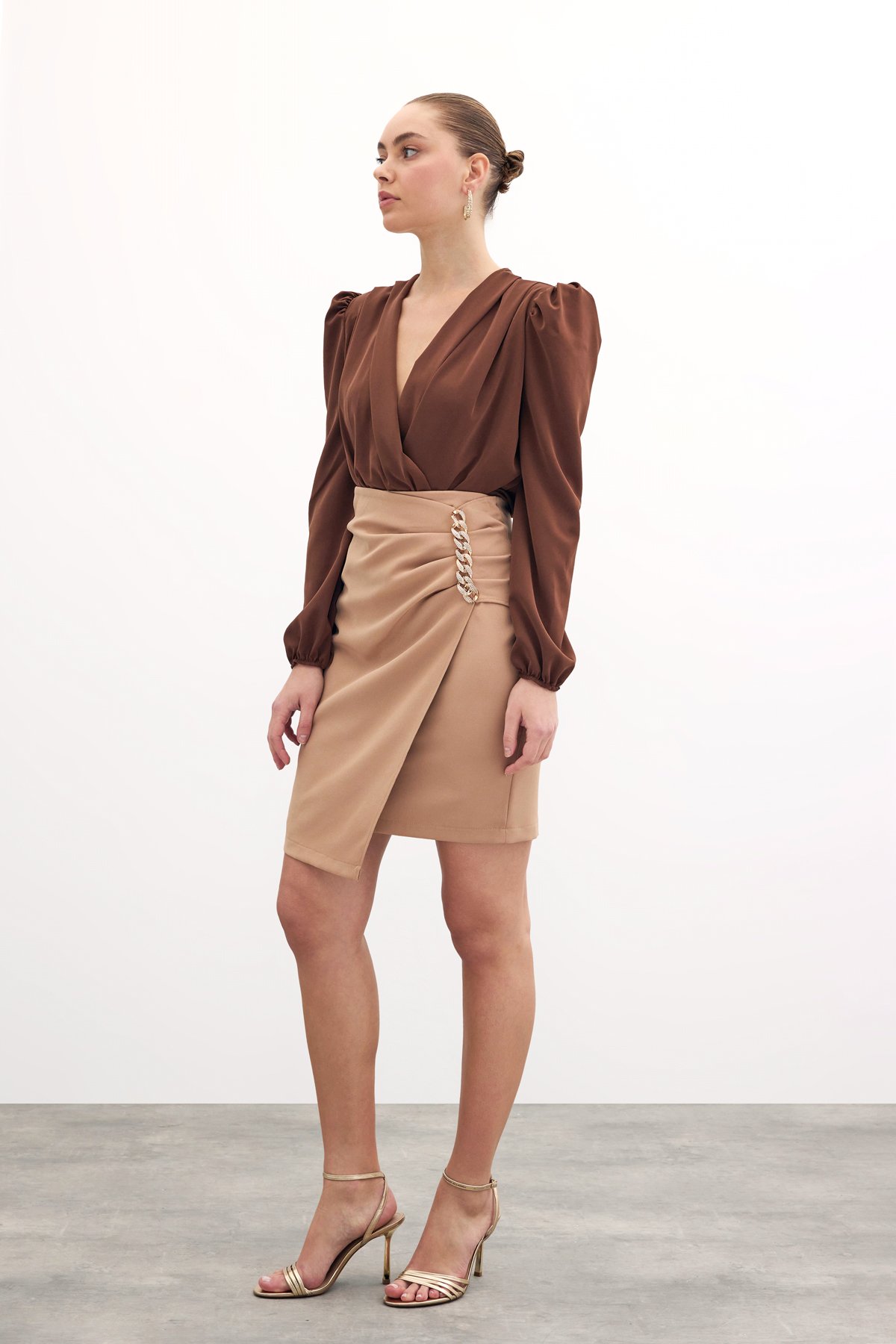 Zincir Detaylı Etek - Camel