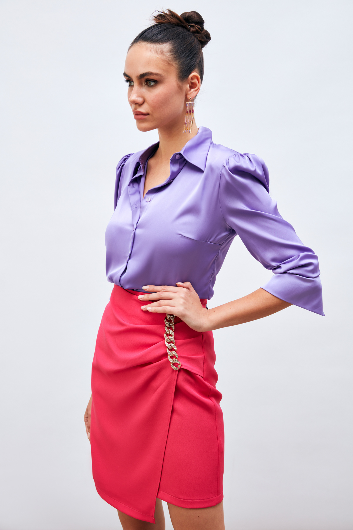 Zincir Detaylı Etek - FUŞYA