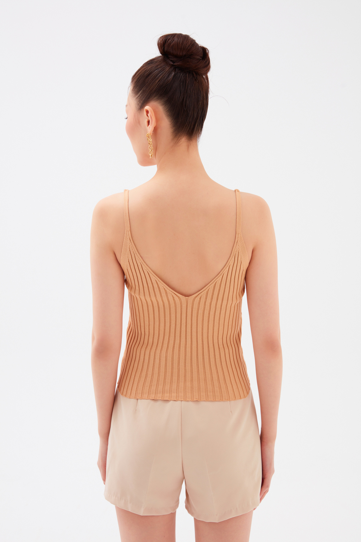 Zincir Detaylı Fitilli Triko Bluz - CAMEL