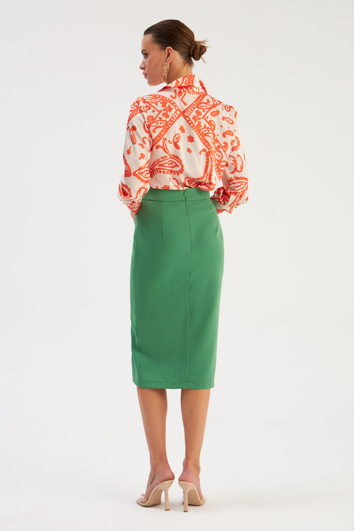 Zincir Detaylı Kalem Etek - AÇIK YEŞİL