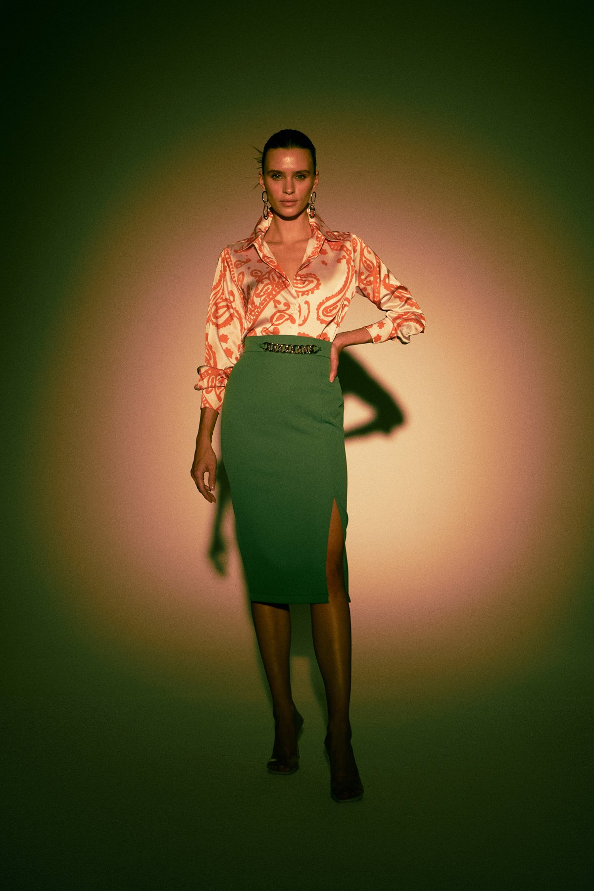 Zincir Detaylı Kalem Etek - AÇIK YEŞİL