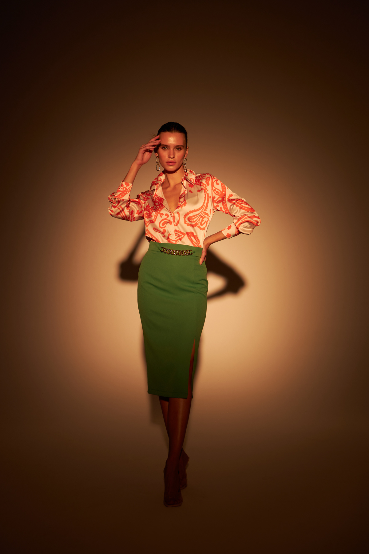 Zincir Detaylı Kalem Etek - AÇIK YEŞİL