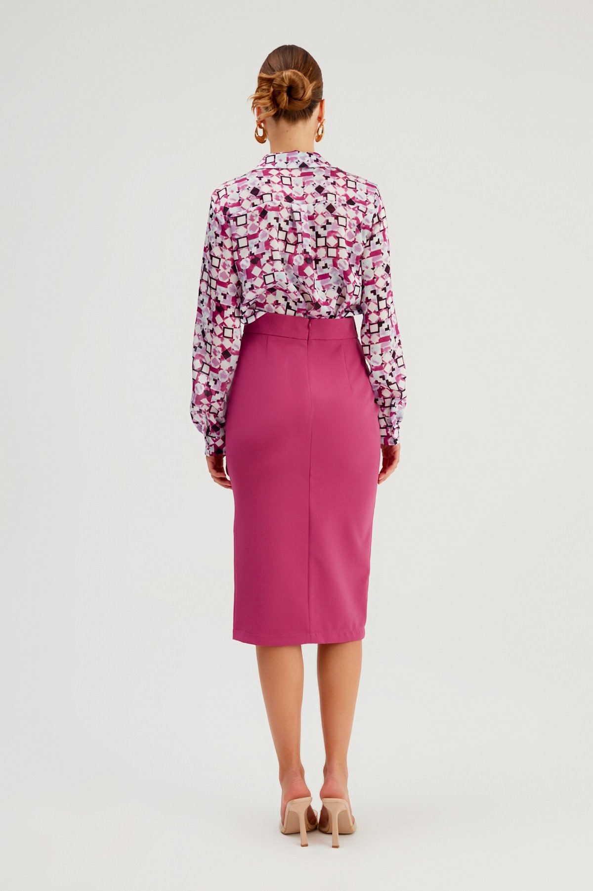 Zincir Detaylı Kalem Etek - FUŞYA