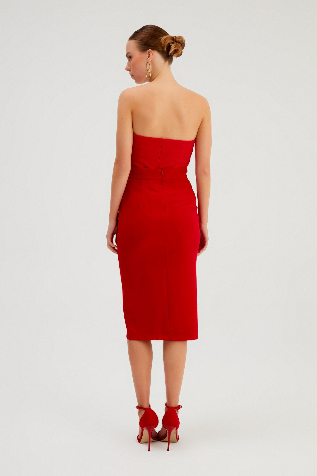 Zincir Detaylı Kalem Etek - KIRMIZI