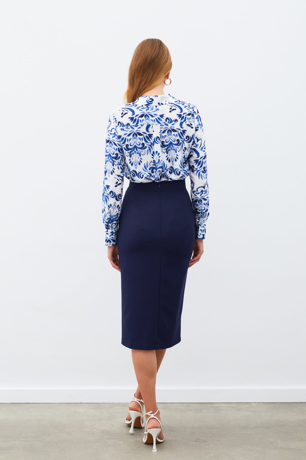 Chain Detailed Pencil Skirt - BLUE
