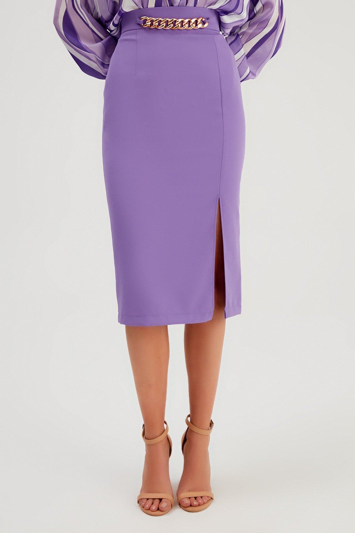 Zincir Detaylı Kalem Etek - MOR