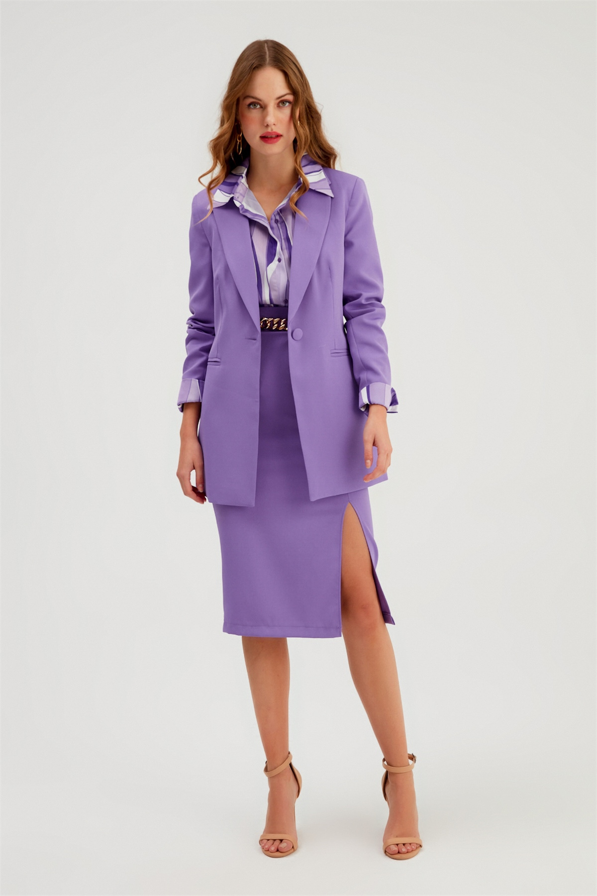 Zincir Detaylı Kalem Etek - MOR