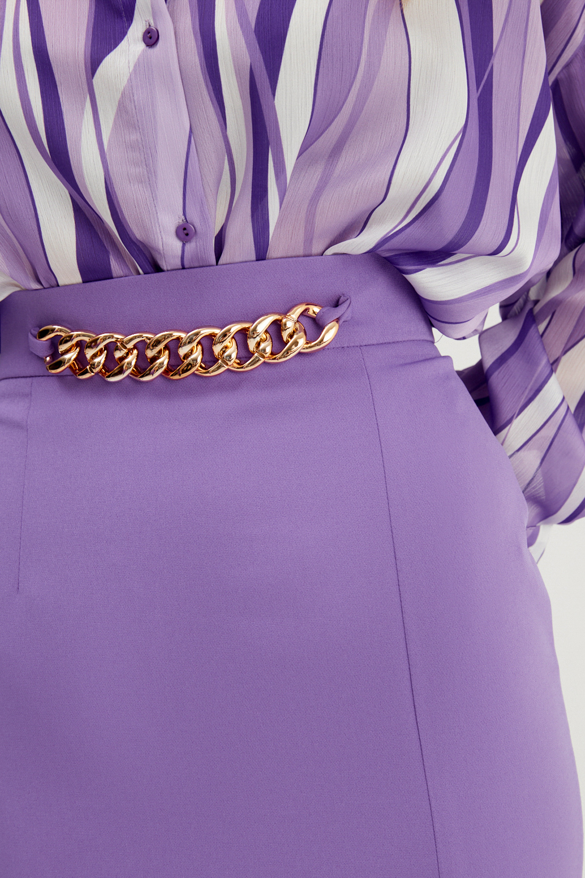 Zincir Detaylı Kalem Etek - MOR