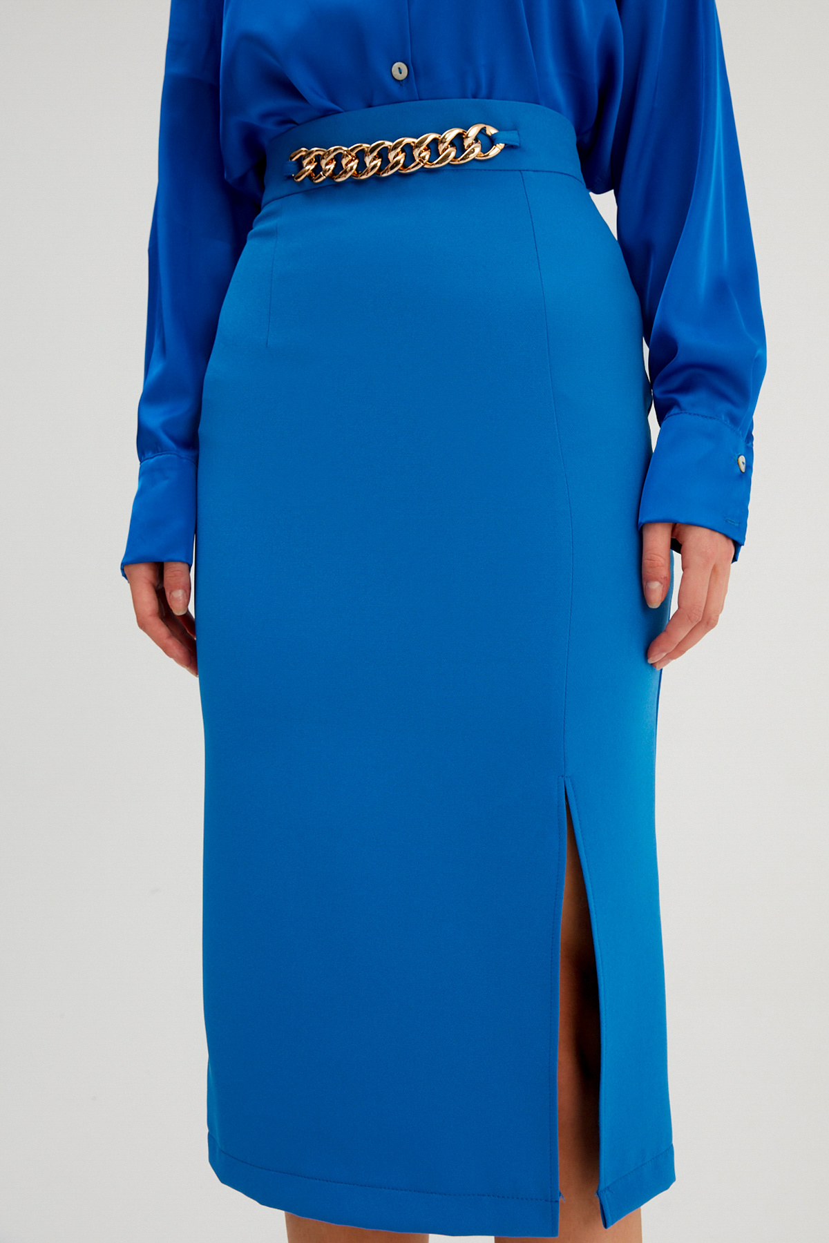 Zincir Detaylı Kalem Etek - SAX MAVİ