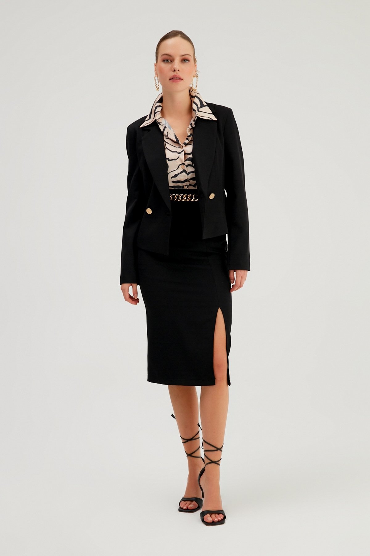 Zincir Detaylı Kalem Etek - SİYAH