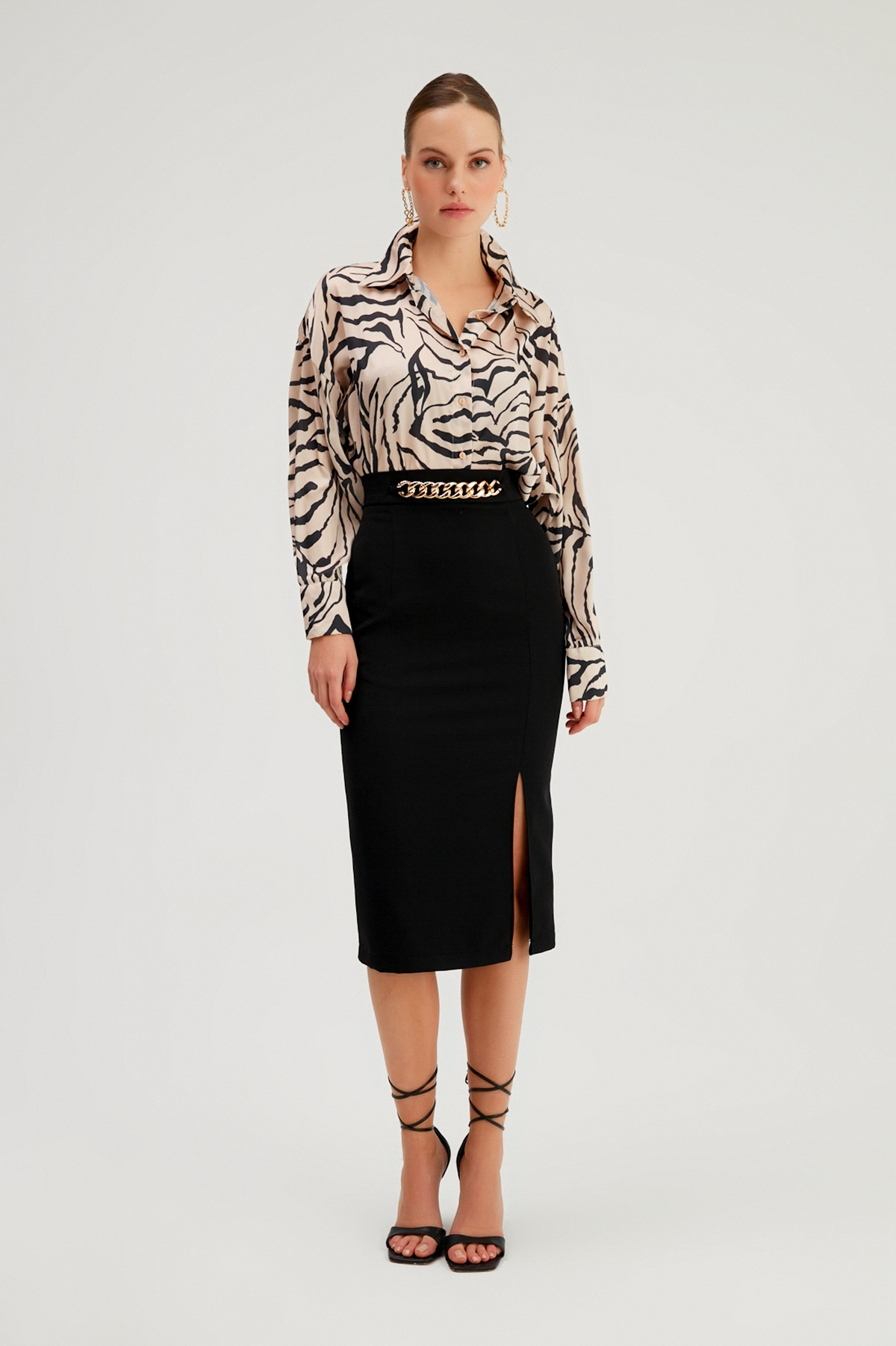 Zincir Detaylı Kalem Etek - SİYAH