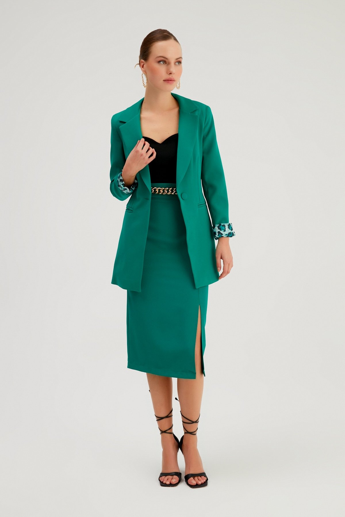 Zincir Detaylı Kalem Etek - ZÜMRÜT