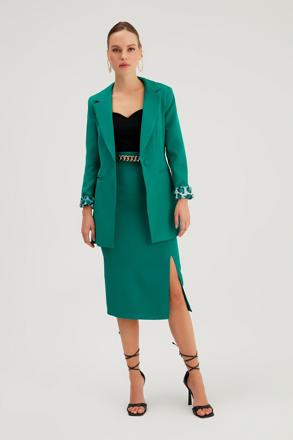 Zincir Detaylı Kalem Etek - ZÜMRÜT