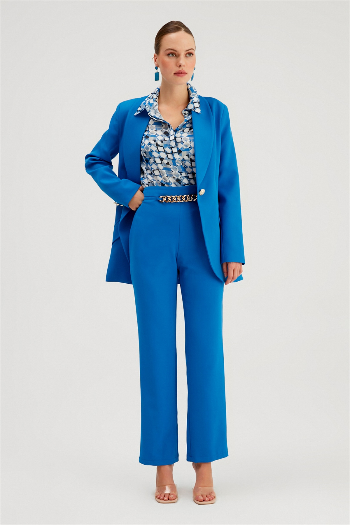 Chain Detailed Trousers - SAX BLUE