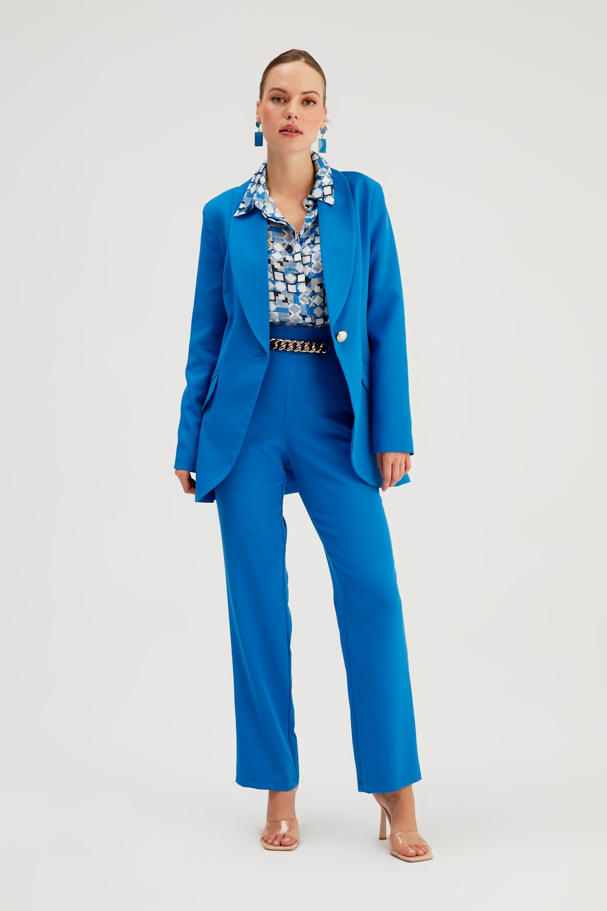 Chain Detailed Trousers - SAX BLUE