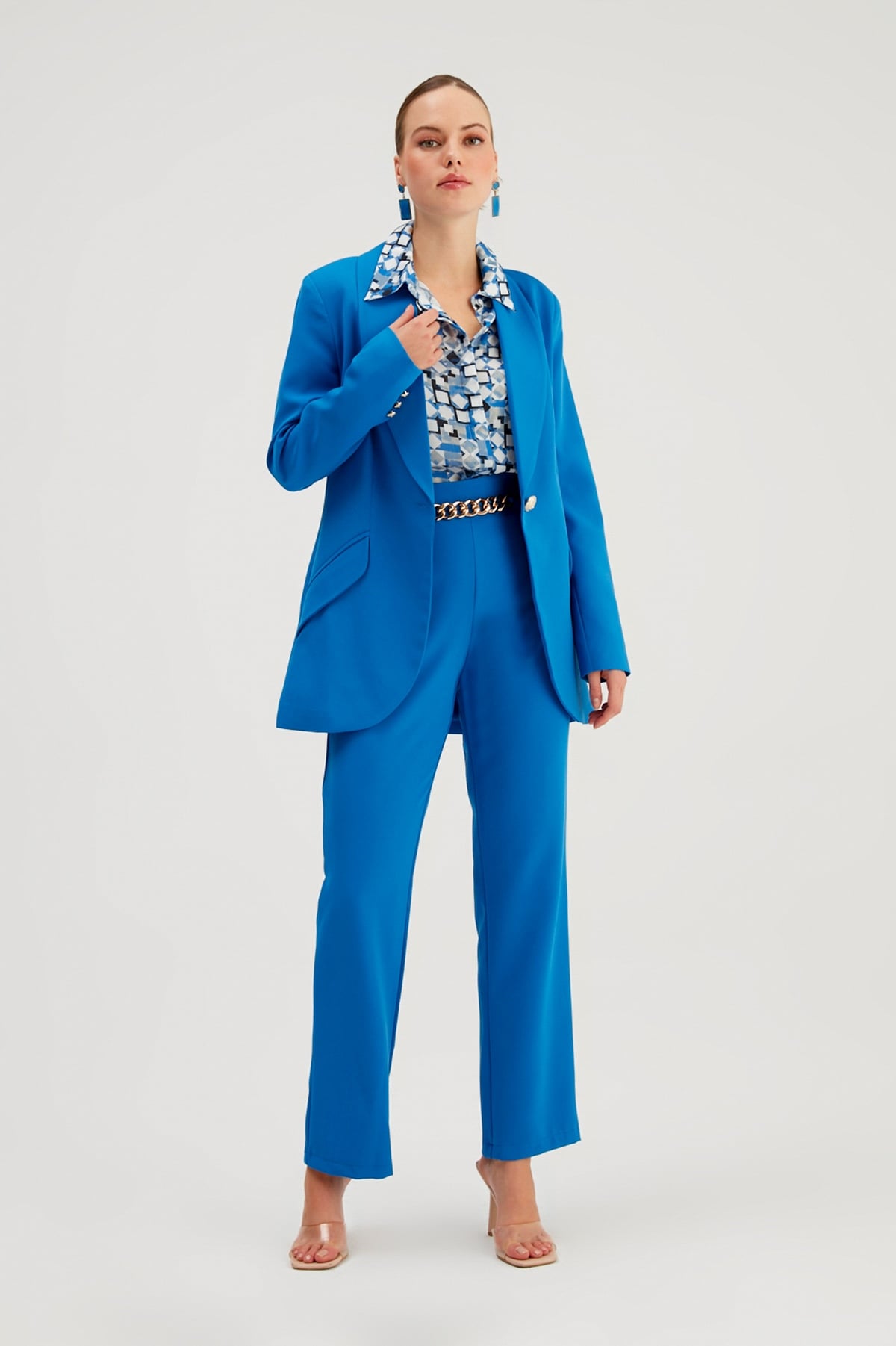 Chain Detailed Trousers - SAX BLUE