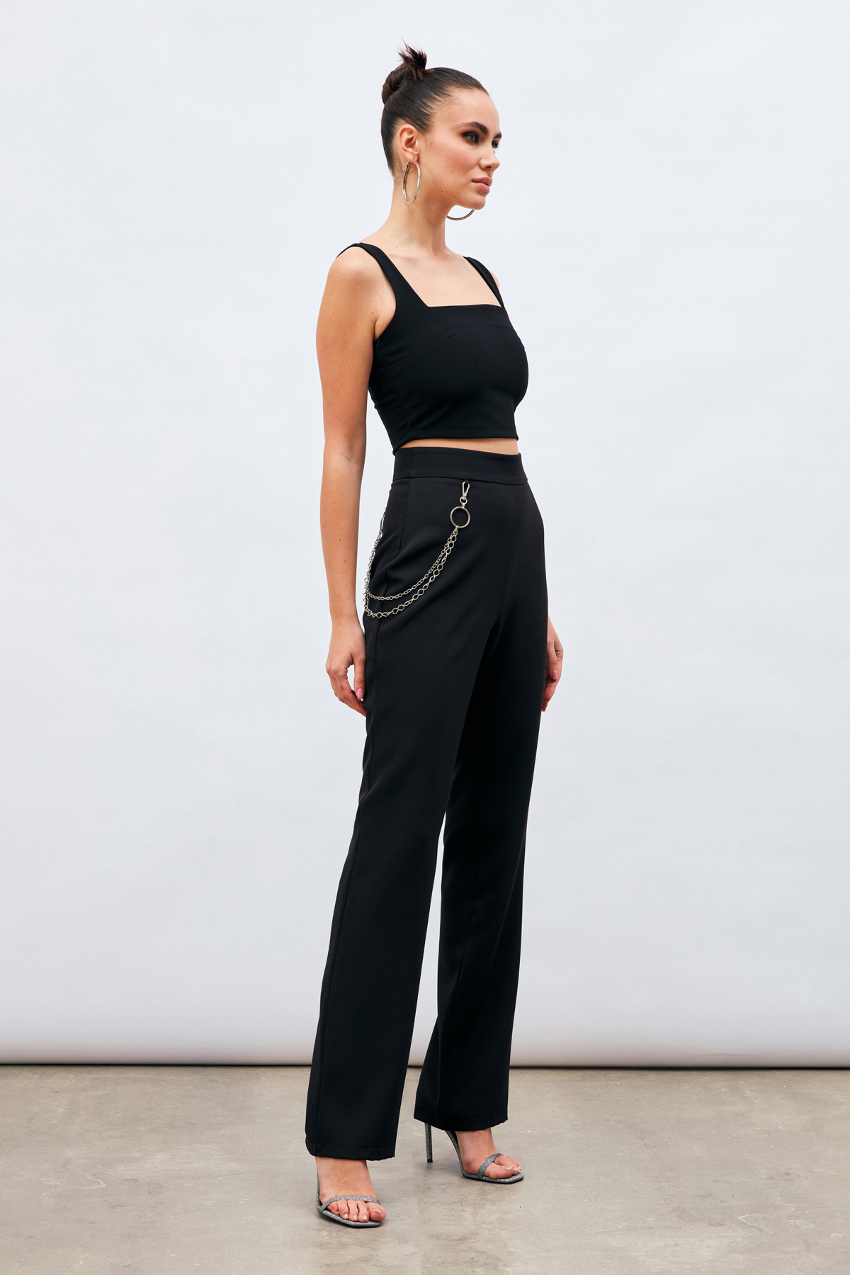 Zincir Detaylı Pantolon - SİYAH