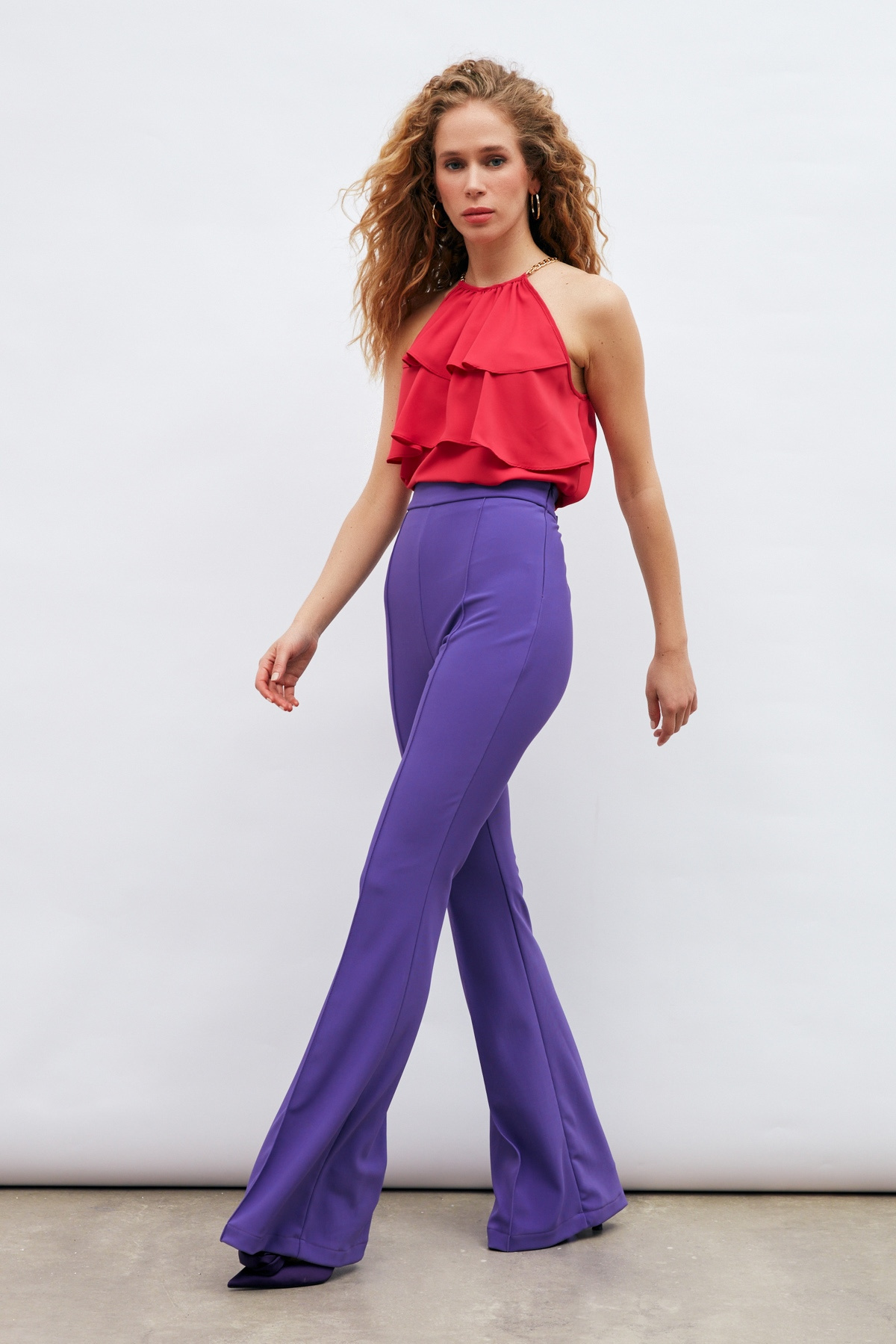 Zincir Detaylı Volanlı Bluz - FUŞYA