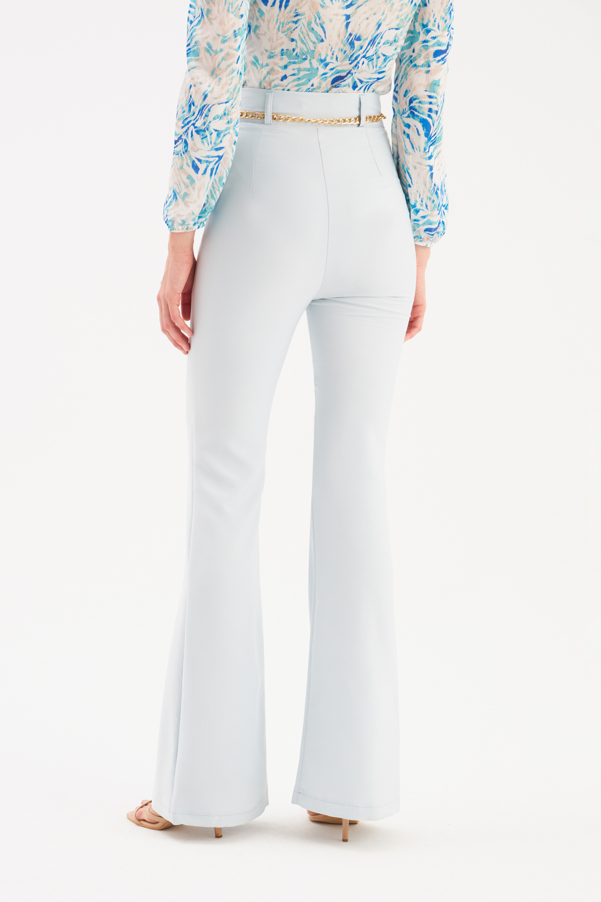 Zincir kemer ispanyol paça pantolon - BEBE MAVİ