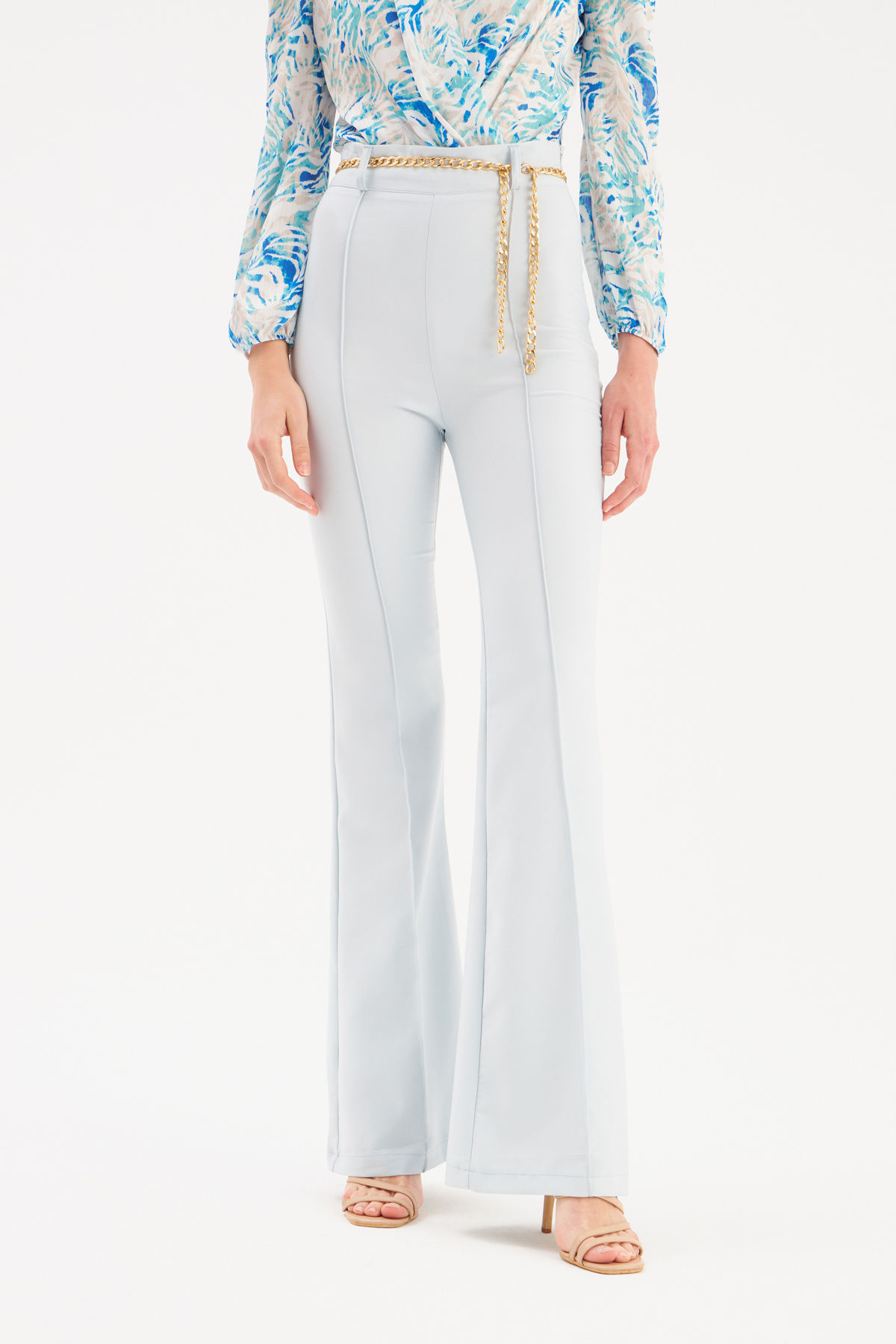 Zincir kemer ispanyol paça pantolon - BEBE MAVİ