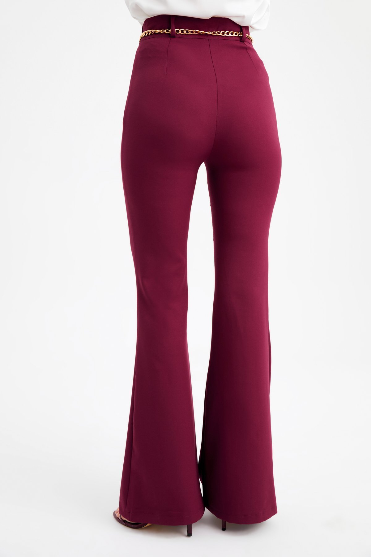 Zincir kemer ispanyol paça pantolon - BORDO
