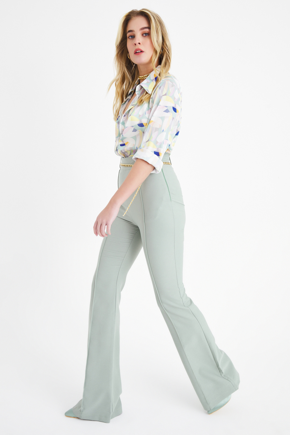 Zincir kemer ispanyol paça pantolon - ÇAĞLA YEŞİLİ