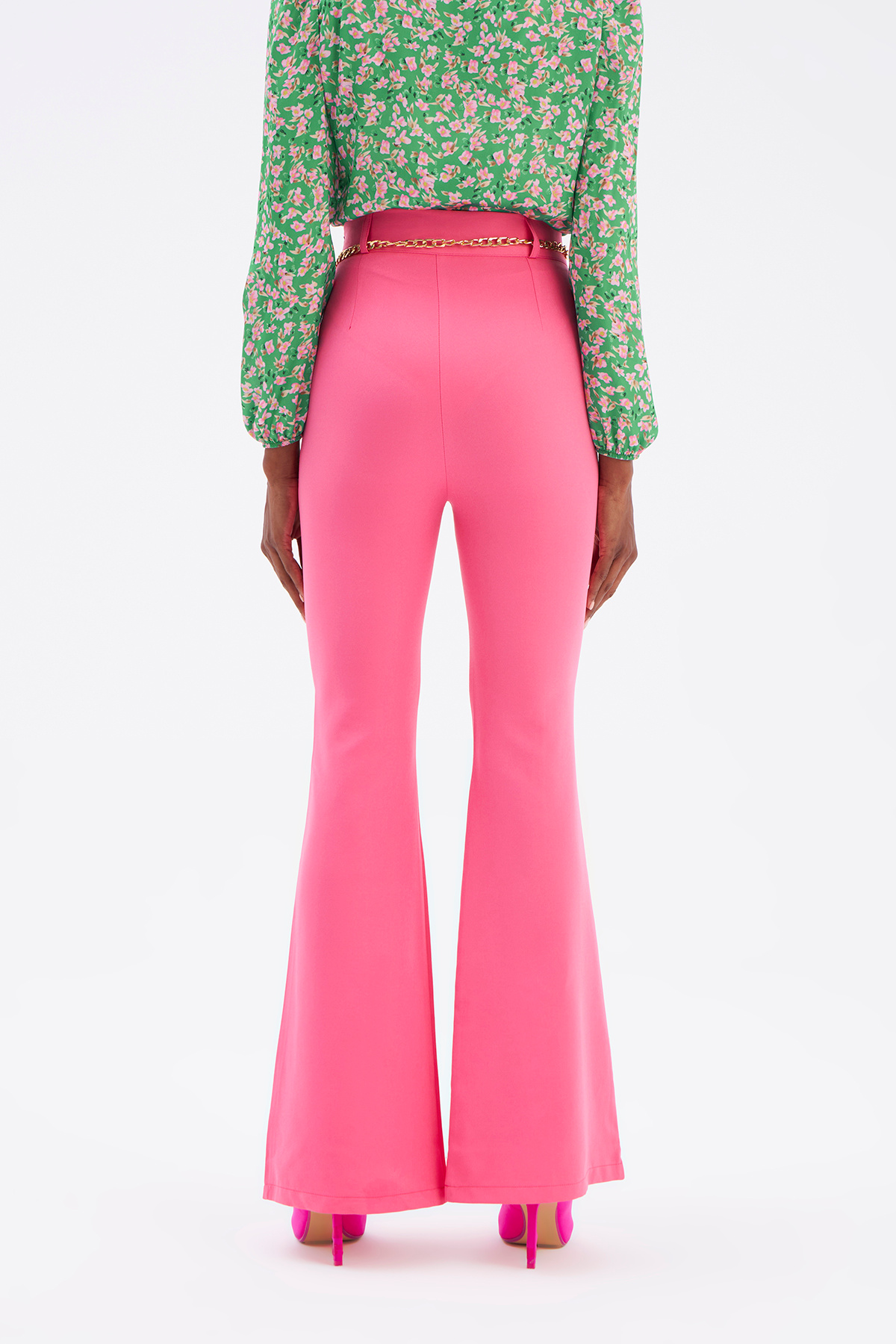 Zincir kemer ispanyol paça pantolon - FUŞYA