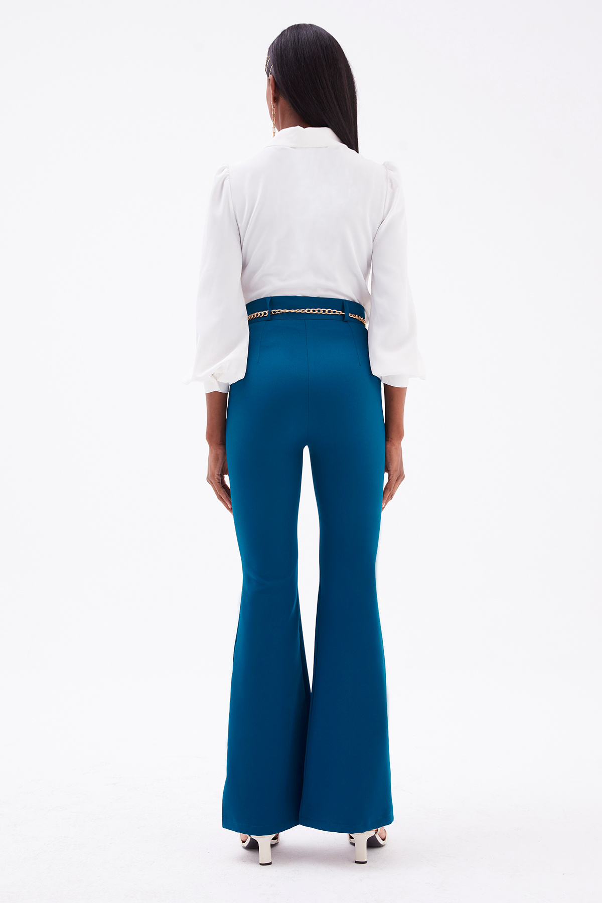 Zincir kemer ispanyol paça pantolon - PETROL