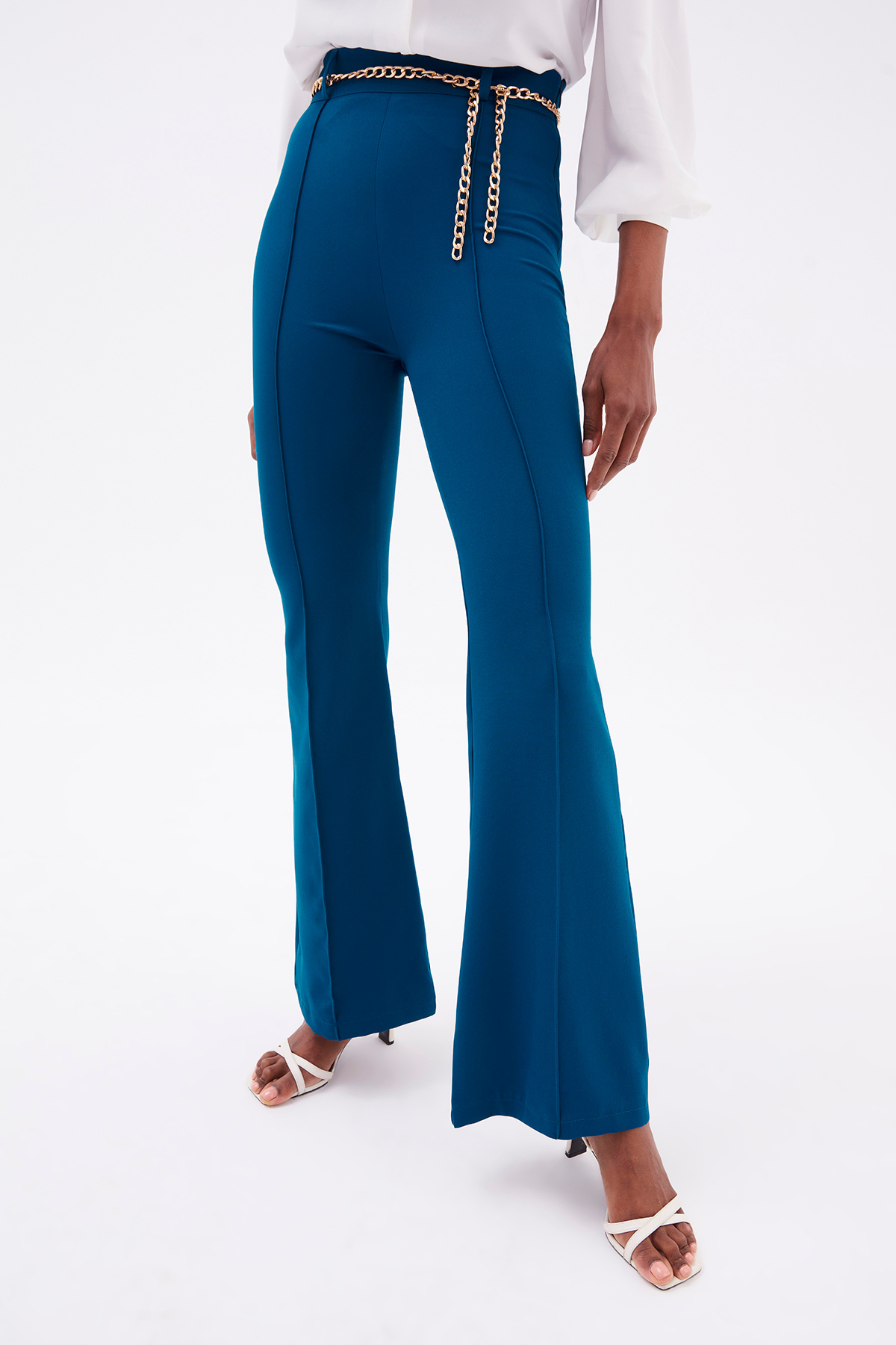 Zincir kemer ispanyol paça pantolon - PETROL