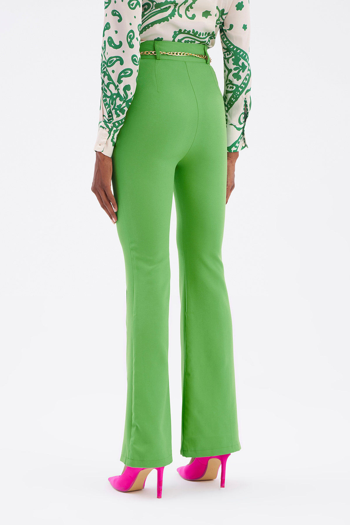 Zincir kemer ispanyol paça pantolon - YEŞİL