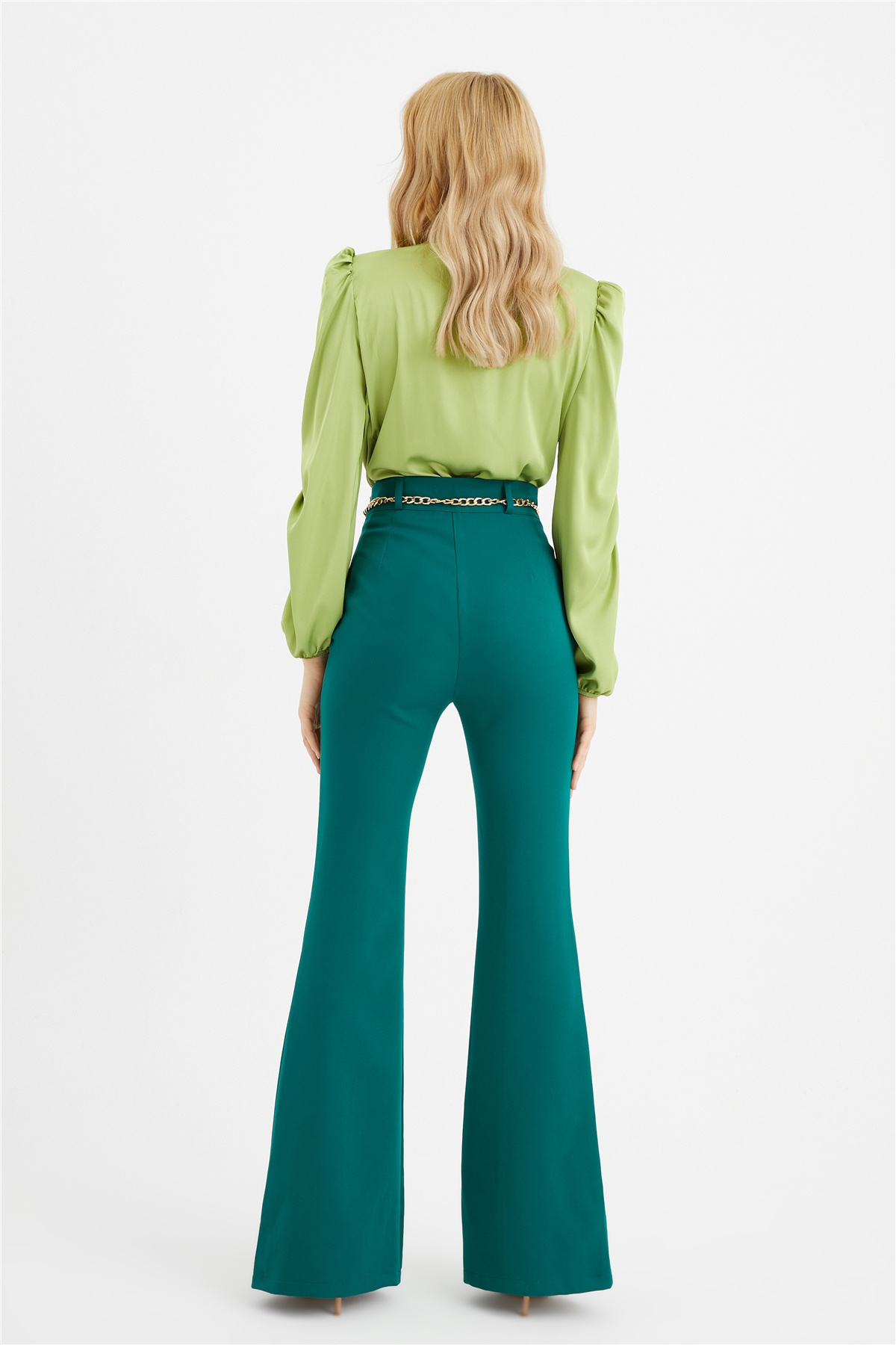 Zincir kemer ispanyol paça pantolon - ZÜMRÜT