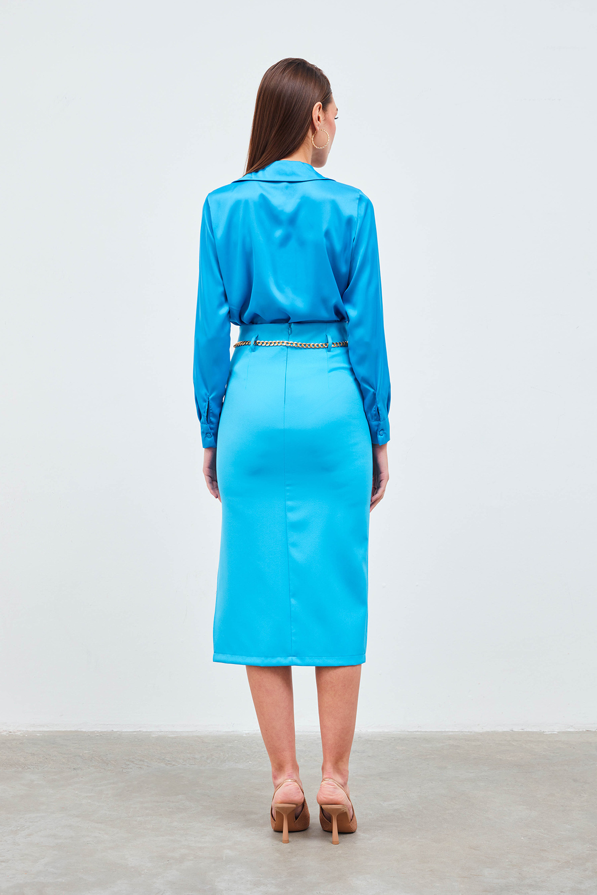 Zincir kemerli kalem etek - AÇIK MAVİ