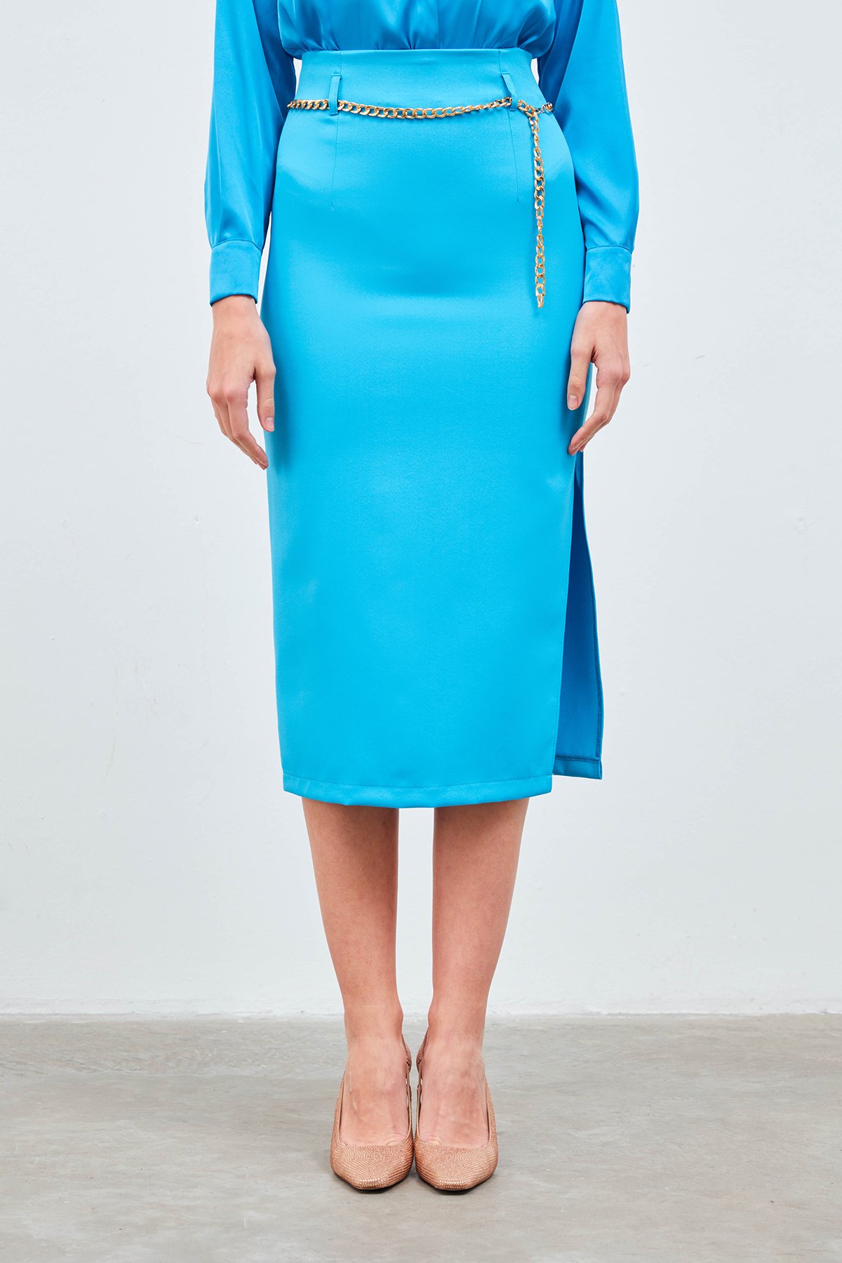 Zincir kemerli kalem etek - AÇIK MAVİ